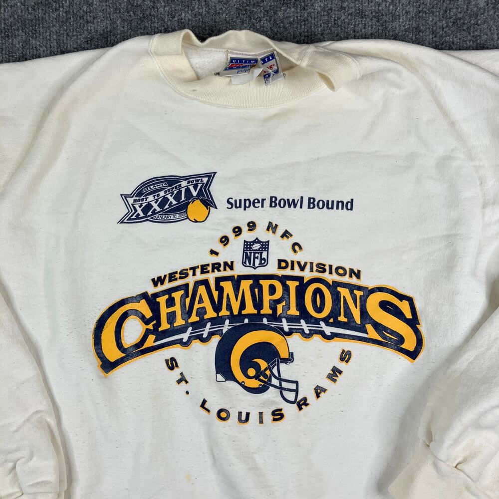 Hanes Sweatshirt Mens XXL White St Louis Rams 1999 Super Bowl Champs NFL
